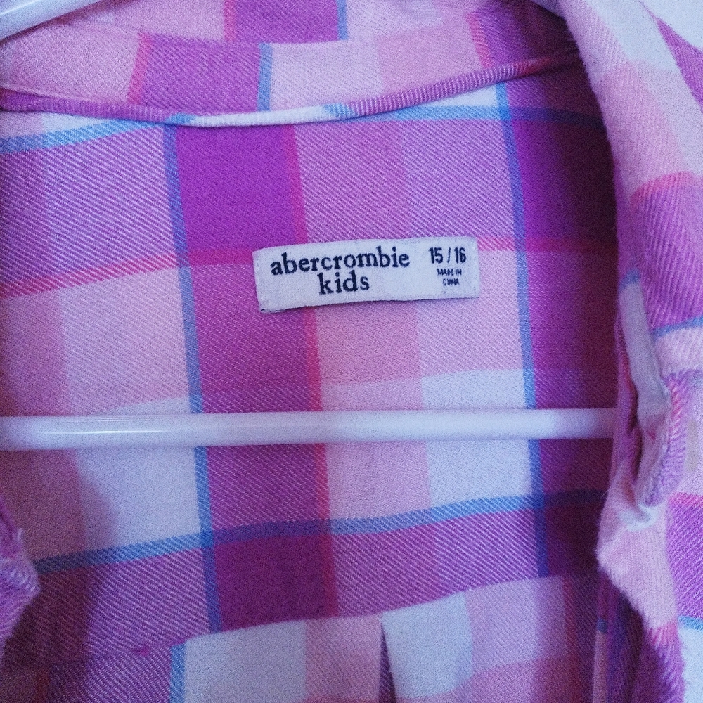 Size 15/16 Girls' Abercrombie Kids Pink Soft Flannel Plaid Button-Up Shi… - Picture 8 of 9
